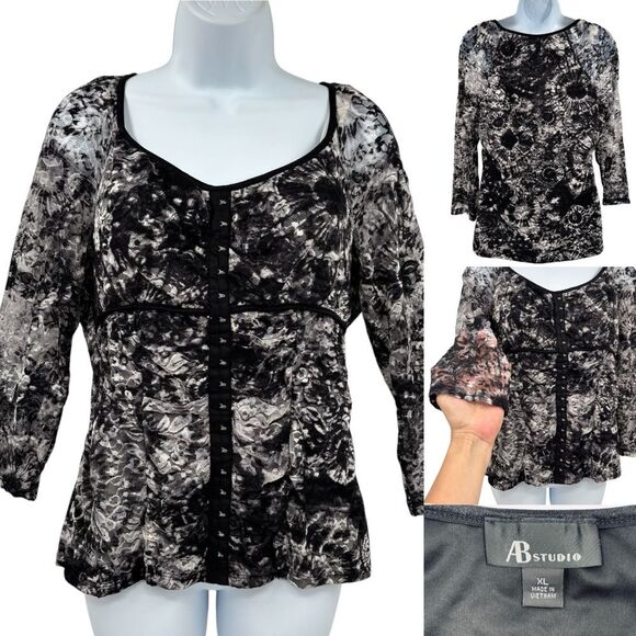 AB Studios Y2K Vintage Mesh Lace Hook & Eye Corset Closure Babydoll Top Sz. XL - Picture 11 of 11